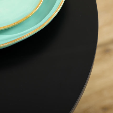 Round Small Dining Table with Steel Base and Non-Slip Pads - Black