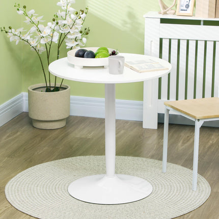 Round Small Modern Dining Table with Steel Base and Non-Slip Pads - White