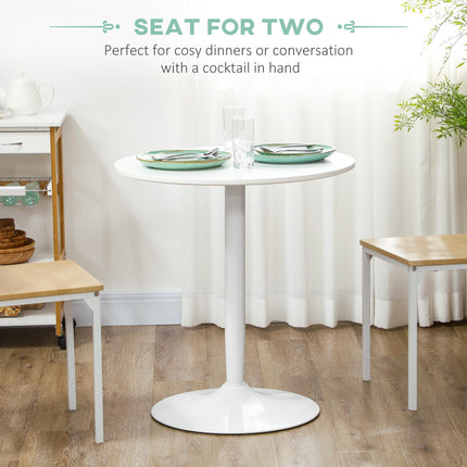 Round Small Modern Dining Table with Steel Base and Non-Slip Pads - White