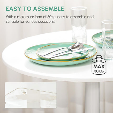 Round Small Modern Dining Table with Steel Base and Non-Slip Pads - White