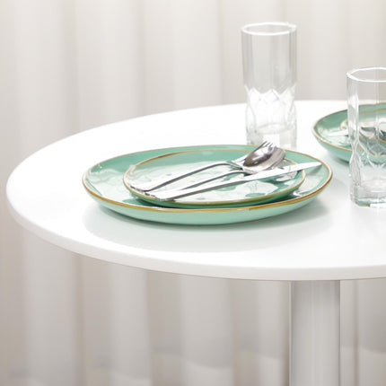 Round Small Modern Dining Table with Steel Base and Non-Slip Pads - White