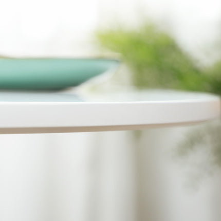 Round Small Modern Dining Table with Steel Base and Non-Slip Pads - White