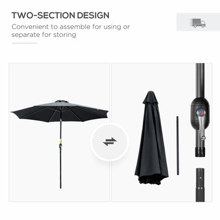 3 Metre Tilting Garden Parasol with Crank Handle and Steel Frame - Black