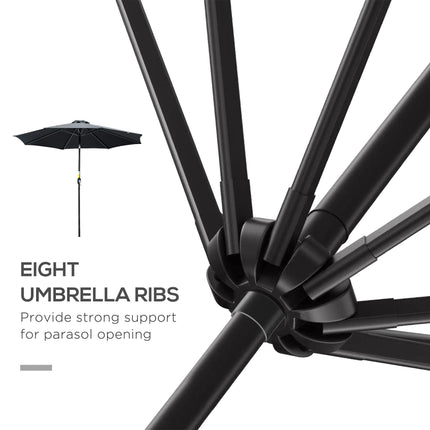 3 Metre Tilting Garden Parasol with Crank Handle and Steel Frame - Black