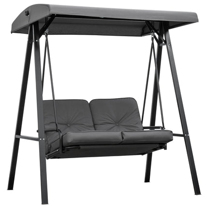 2 Seater Outdoor Garden Swing Chair with Adjustable Canopy and Steel Frame - Grey