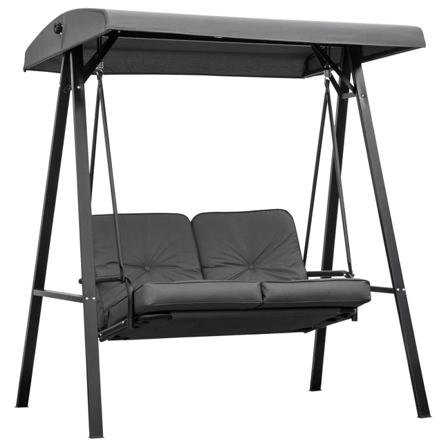 2 Seater Outdoor Garden Swing Chair with Adjustable Canopy and Steel Frame - Grey