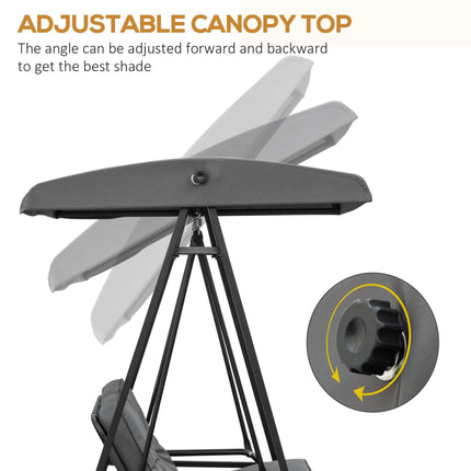 2 Seater Outdoor Garden Swing Chair with Adjustable Canopy and Steel Frame - Grey