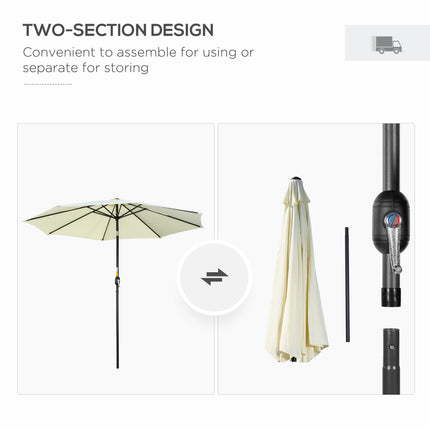 3 Metre Tilting Garden Parasol with Crank Handle and Steel Frame - Beige