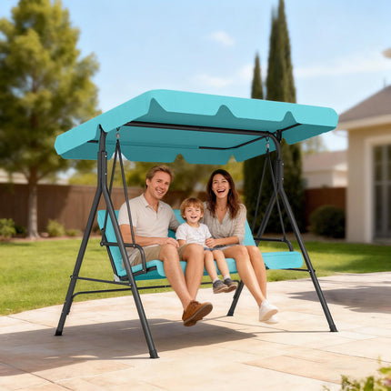 Three-Seater Garden Swing Chair, with Adjustable Canopy - Blue