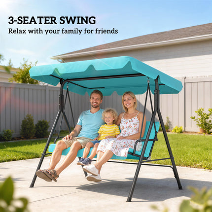 Three-Seater Garden Swing Chair, with Adjustable Canopy - Blue