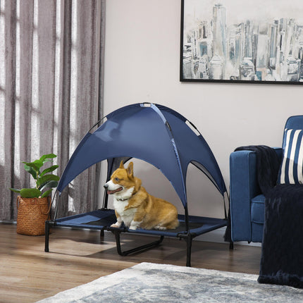 Raised Waterproof Elevated Dog Bed with UV Canopy for Large Dogs 92x76x90cm - Blue