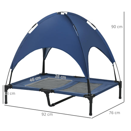 Raised Waterproof Elevated Dog Bed with UV Canopy for Large Dogs 92x76x90cm - Blue