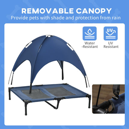 Raised Waterproof Elevated Dog Bed with UV Canopy for Large Dogs 92x76x90cm - Blue