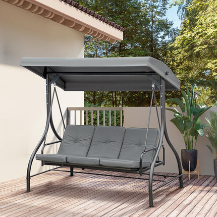 3 Seater 2-in-1 Garden Canopy Swing Chair with Adjustable Canopy and Metal Frame - Dark Grey