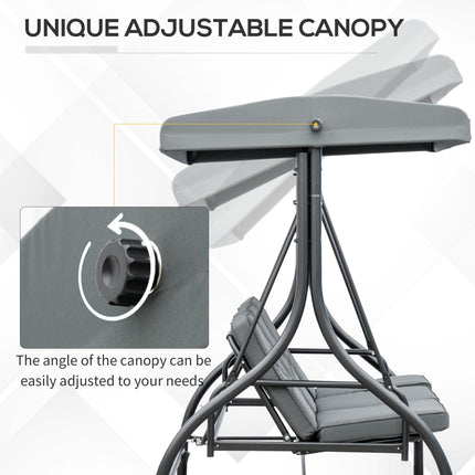 3 Seater 2-in-1 Garden Canopy Swing Chair with Adjustable Canopy and Metal Frame - Dark Grey