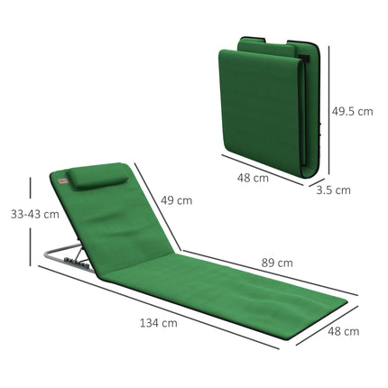 2-Piece Outdoor Metal Frame Reclining Beach Chair Set with Pillow - Green