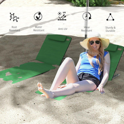 2-Piece Outdoor Metal Frame Reclining Beach Chair Set with Pillow - Green