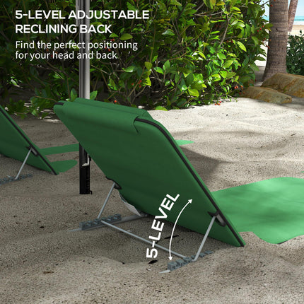 2-Piece Outdoor Metal Frame Reclining Beach Chair Set with Pillow - Green