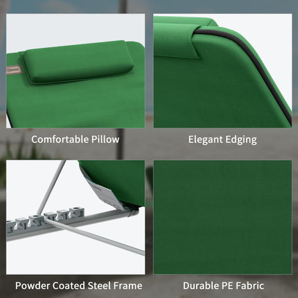 2-Piece Outdoor Metal Frame Reclining Beach Chair Set with Pillow - Green