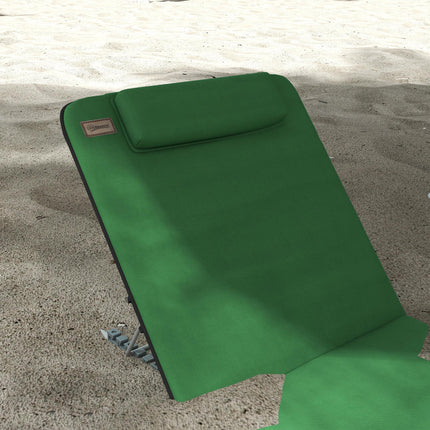 2-Piece Outdoor Metal Frame Reclining Beach Chair Set with Pillow - Green