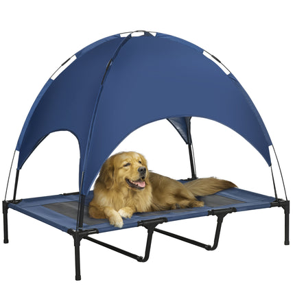 Waterproof Raised Elevated Dog Bed with Breathable Mesh & UV Canopy for XL Dogs 122x92x108cm - Blue