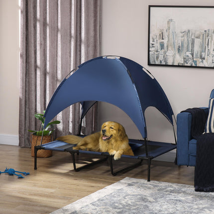 Waterproof Raised Elevated Dog Bed with Breathable Mesh & UV Canopy for XL Dogs 122x92x108cm - Blue