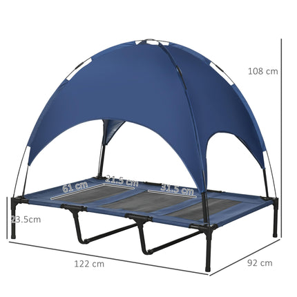 Waterproof Raised Elevated Dog Bed with Breathable Mesh & UV Canopy for XL Dogs 122x92x108cm - Blue