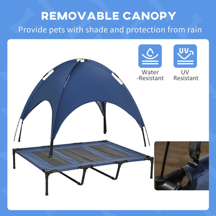 Waterproof Raised Elevated Dog Bed with Breathable Mesh & UV Canopy for XL Dogs 122x92x108cm - Blue