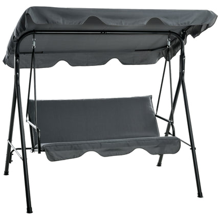 3-Seat Garden Swing Chair with Adjustable Canopy for Patio - Grey