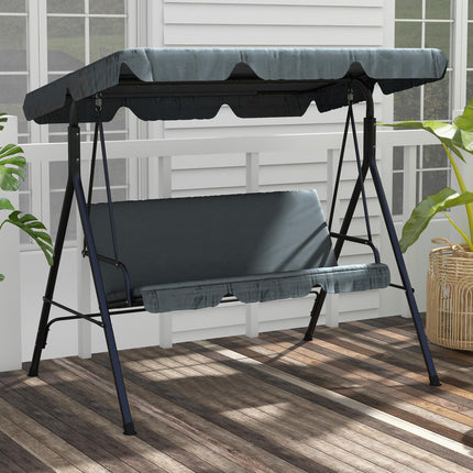 3-Seat Garden Swing Chair with Adjustable Canopy for Patio - Grey