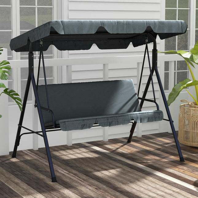 3-Seat Garden Swing Chair with Adjustable Canopy for Patio - Grey