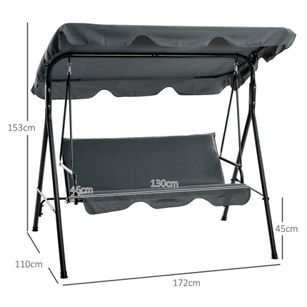 3-Seat Garden Swing Chair with Adjustable Canopy for Patio - Grey