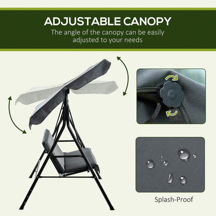 3-Seat Garden Swing Chair with Adjustable Canopy for Patio - Grey