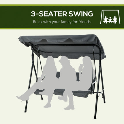 3-Seat Garden Swing Chair with Adjustable Canopy for Patio - Grey