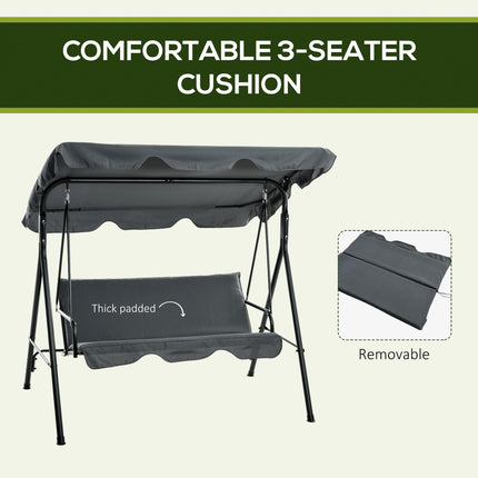 3-Seat Garden Swing Chair with Adjustable Canopy for Patio - Grey