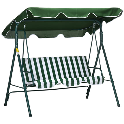 3 Seater Garden Swing Chair with Adjustable Canopy and Steel Frame - Green