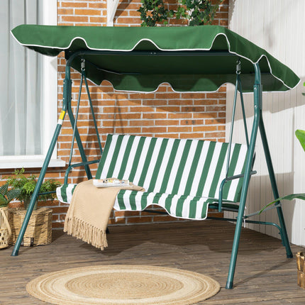 3 Seater Garden Swing Chair with Adjustable Canopy and Steel Frame - Green