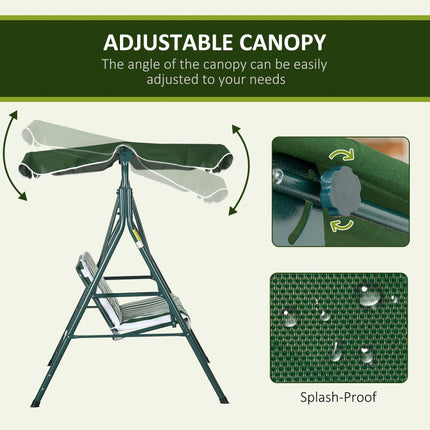 3 Seater Garden Swing Chair with Adjustable Canopy and Steel Frame - Green
