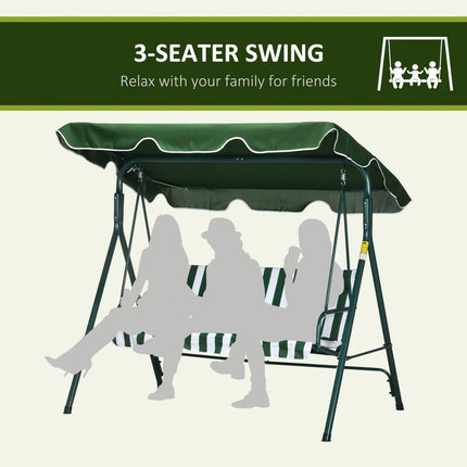 3 Seater Garden Swing Chair with Adjustable Canopy and Steel Frame - Green