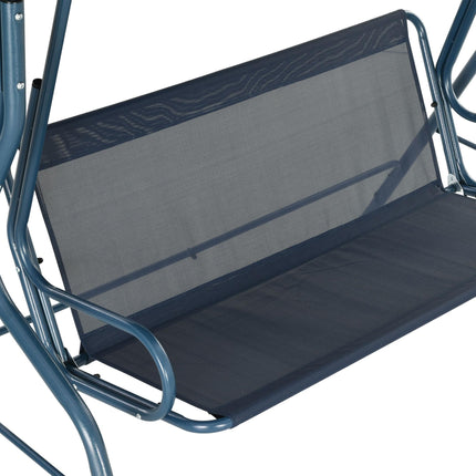 3 Seater Garden Swing Seat Chair with Adjustable Canopy and Metal Frame - Blue Stripes