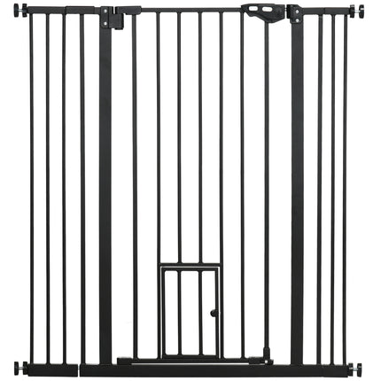 Extra Tall Indoor Pet Gate with Cat Flap and Auto Close, Adjustable 74-101cm Wide - Black