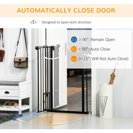 Extra Tall Indoor Pet Gate with Cat Flap and Auto Close, Adjustable 74-101cm Wide - Black