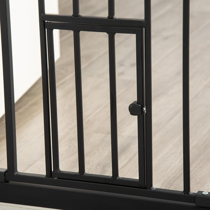 Extra Tall Indoor Pet Gate with Cat Flap and Auto Close, Adjustable 74-101cm Wide - Black