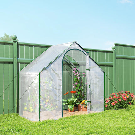 Walk-In PVC Greenhouse with Steel Frame and Zipped Door - White
