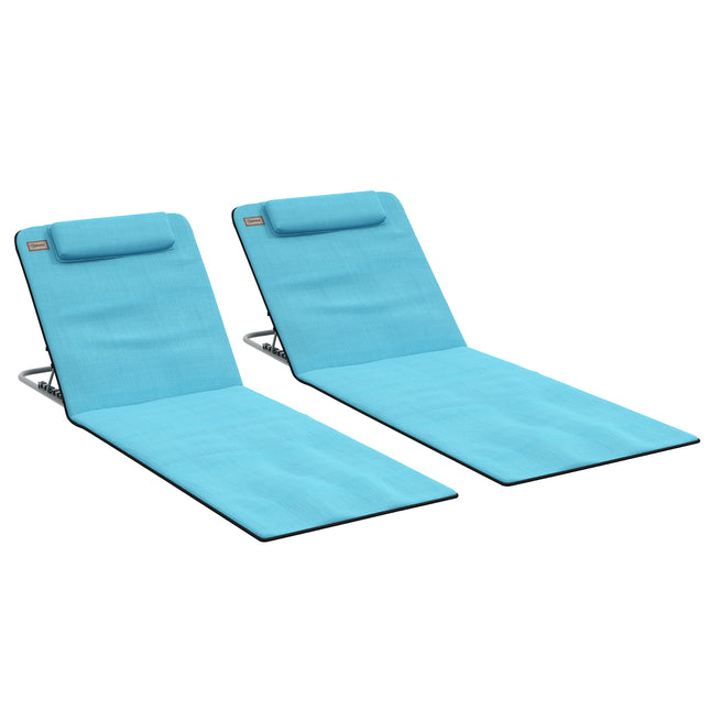 2-Piece Metal Frame Outdoor Beach Reclining Chair Set with Pillow - Light Blue