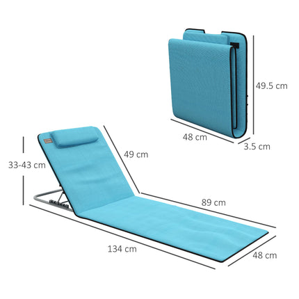 2-Piece Metal Frame Outdoor Beach Reclining Chair Set with Pillow - Light Blue