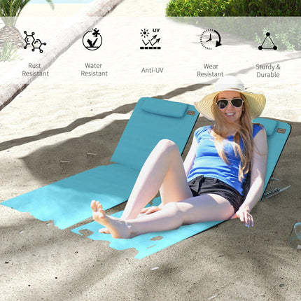 2-Piece Metal Frame Outdoor Beach Reclining Chair Set with Pillow - Light Blue