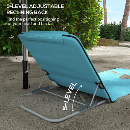 2-Piece Metal Frame Outdoor Beach Reclining Chair Set with Pillow - Light Blue