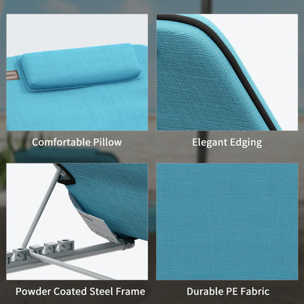 2-Piece Metal Frame Outdoor Beach Reclining Chair Set with Pillow - Light Blue