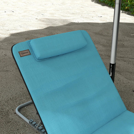 2-Piece Metal Frame Outdoor Beach Reclining Chair Set with Pillow - Light Blue